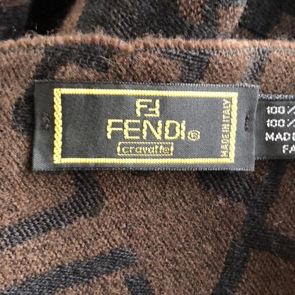 FENDI - Brown Black Wool Scarf 210-051325 - Picture 4 of 6